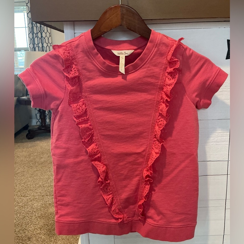 Matilda Jane Pink Ruffle Lace Short Sleeve Top Girls Size 14